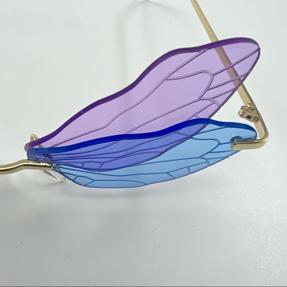 Blue Purple Butterfly Etched Wings Rimless Y2K Pastel Lenses Colored Glasses - Picture 5 of 15